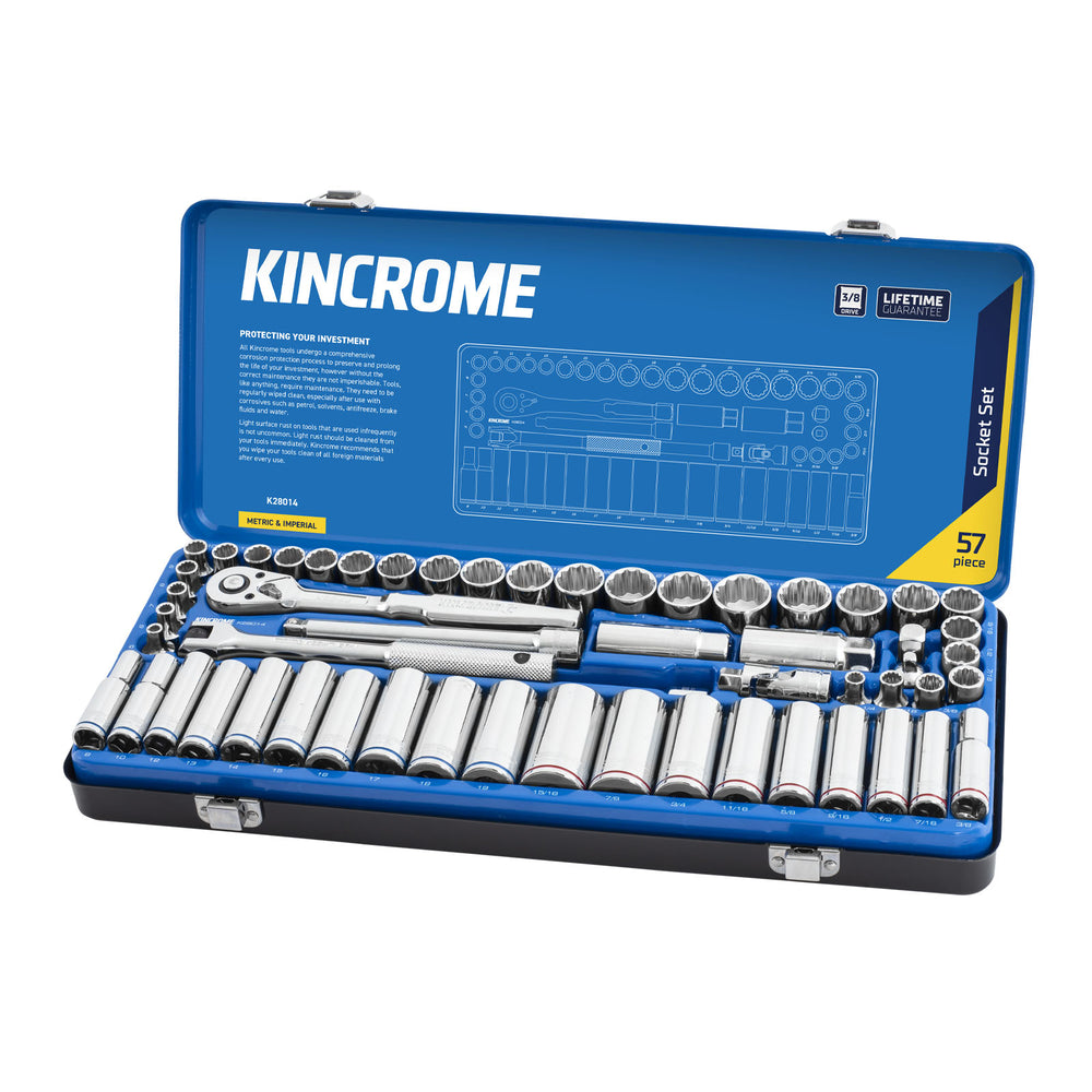 3/8 DRV 57 PCE KINCROME SOCKET SET METRIC/IMPERIAL DEEP AND STD SOCKETS