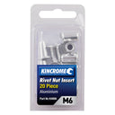 This is an image of Kincrome M6 aluminium rivet nut inserts 20 piece pack from Kennedys Welding Supplies tool shop in Derwent Park TAS