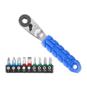This is an image of a Kincrome blue-handled ratchet wrench with assorted screwdriver bits set from Kennedys Welding Supplies Tool Shop in Derwent Park TAS