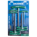 This is an image of Kincrome 8 piece T-Handle TORX Key Set in green handles, offered by Kennedys Welding Supplies in Derwent Park TAS