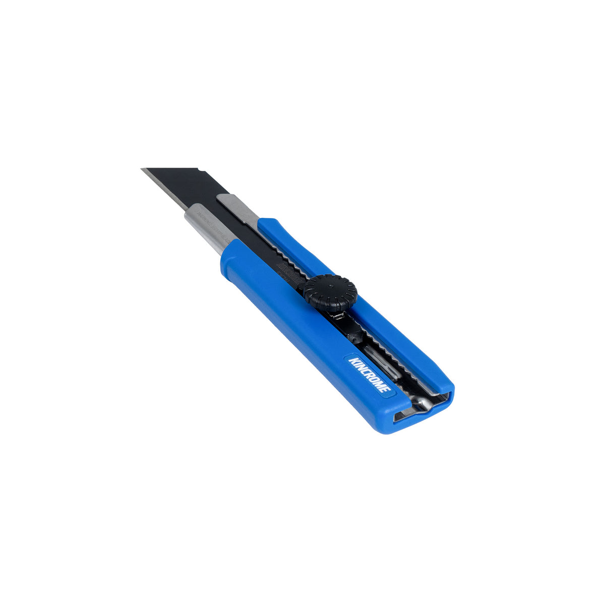 This is an image of a blue Kincrome utility knife with a black blade, offered by Kennedys Welding Supplies in Derwent Park TAS, Tool Shop and Welding Specialists