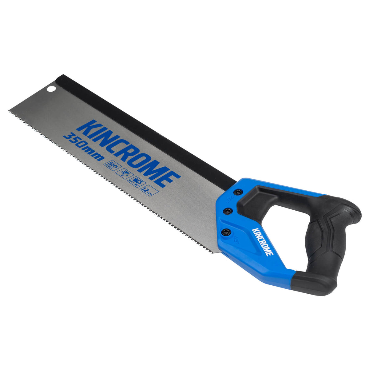 This is an image of a Kincrome 350mm handsaw with blue and black handle, offered by Kennedys Welding Supplies in Derwent Park TAS