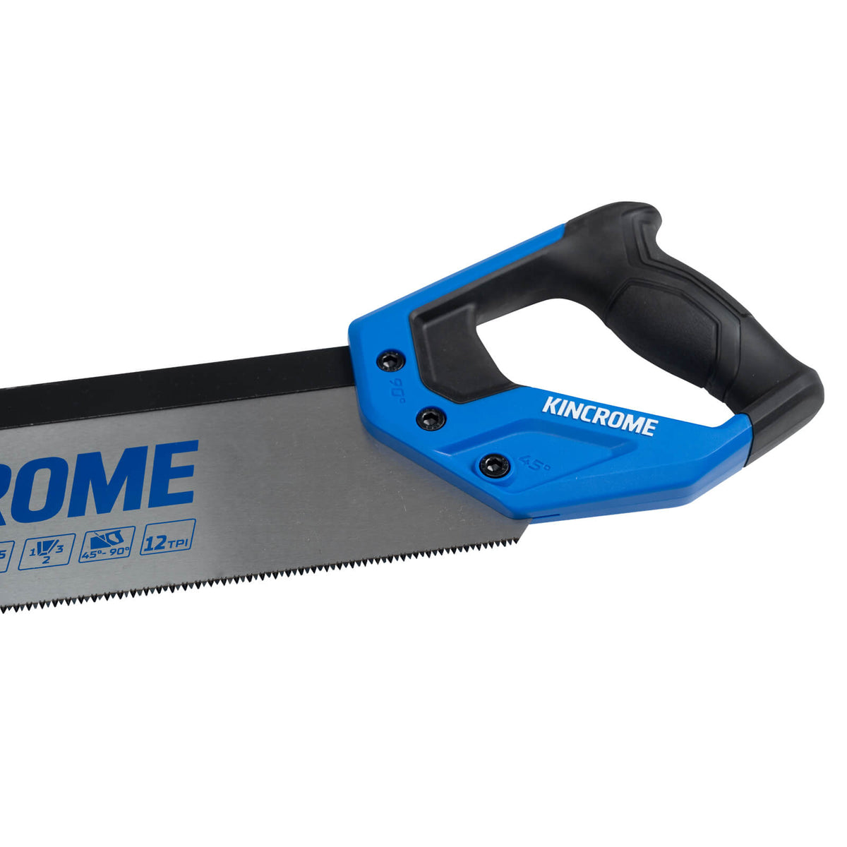 This is an image of a Kincrome handsaw with a blue and black handle, featured by Kennedys Welding Supplies in Derwent Park TAS, offering tool shop and welding specialist services