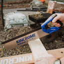 This is an image of a Kincrome 350mm hand saw cutting wood, offered by Kennedys Welding Supplies in Derwent Park TAS, Tool Shop and Welding Specialists