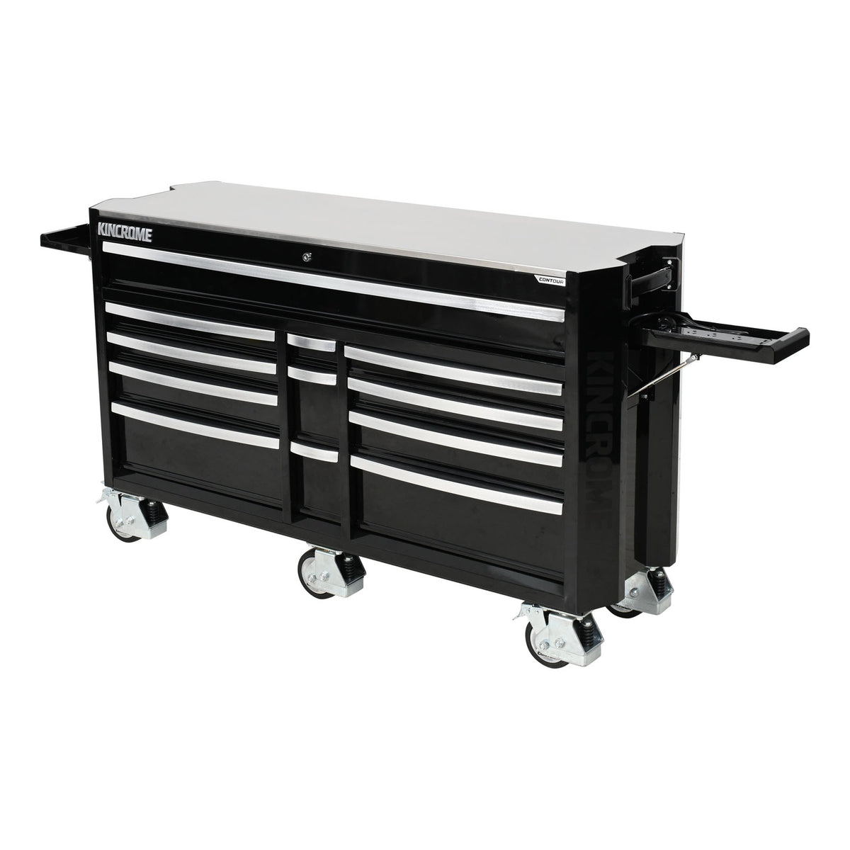 This is an image of a black Kincrome tool chest with multiple drawers on caster wheels, offered by Kennedys Welding Supplies in Derwent Park, TAS providing tool shop and welding services