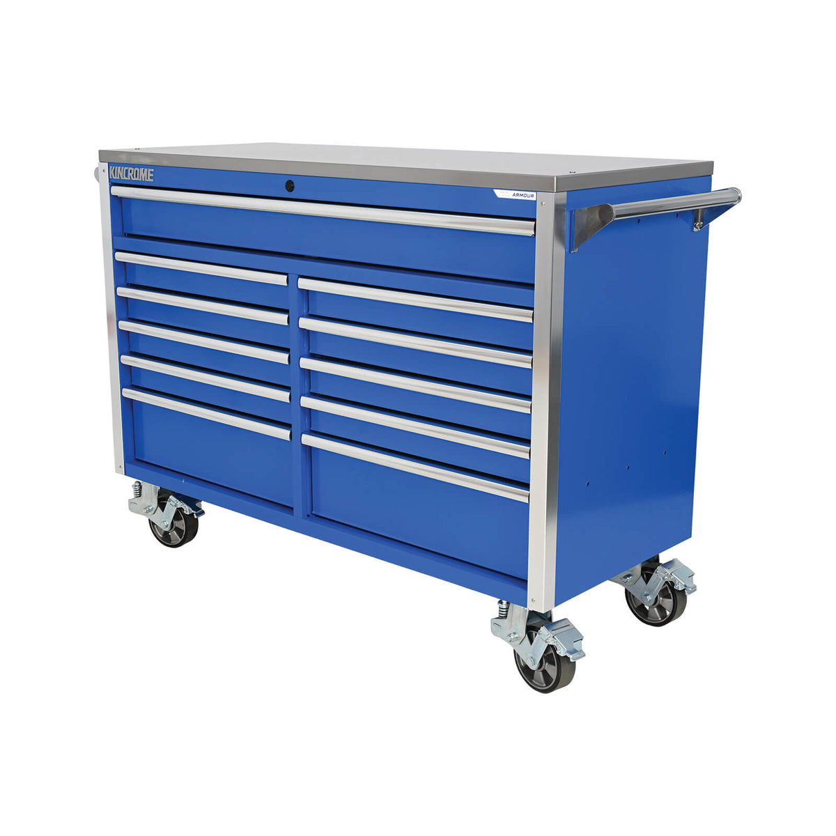 This is an image of a blue Kincrome Armour tool chest on wheels, offered by Kennedys Welding Supplies in Derwent Park TAS, providing tool shop and welding specialist services