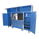 This is an image of a blue professional tool storage cabinet with multiple drawers and shelves by Kennedys Welding Supplies in Derwent Park TAS, offering tool shop and welding specialists services
