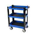 This is an image of a blue and black Kincrome Evolution tool trolley with wheels, offered by Kennedys Welding Supplies in Derwent Park TAS, specializing in welding, laser cutting, and power tool repairs.