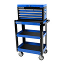 This is an image of a blue and black Kincrome Evolution tool trolley with drawers on wheels, from Kennedys Welding Supplies in Derwent Park TAS, offering tool shop and power tool repairs