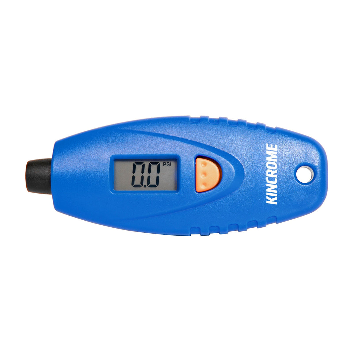This is an image of a blue Kincrome digital tire pressure gauge displaying 0.0 PSI, offered by Kennedys Welding Supplies in Derwent Park TAS, tool shop and welding specialists.