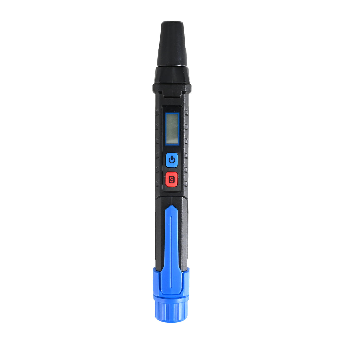 This is an image of a black and blue handheld welding tool tester with digital display by Kennedys Welding Supplies, Derwent Park TAS