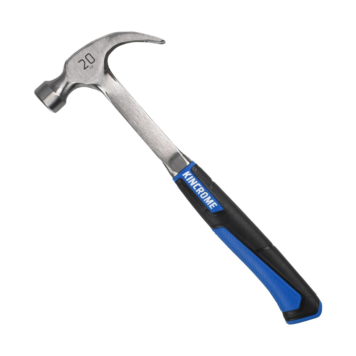 This is an image of a Kincrome 20 oz claw hammer with a blue and black handle, offered by Kennedys Welding Supplies in Derwent Park TAS, specializing in tool shop, welding specialists, and power tool repairs.