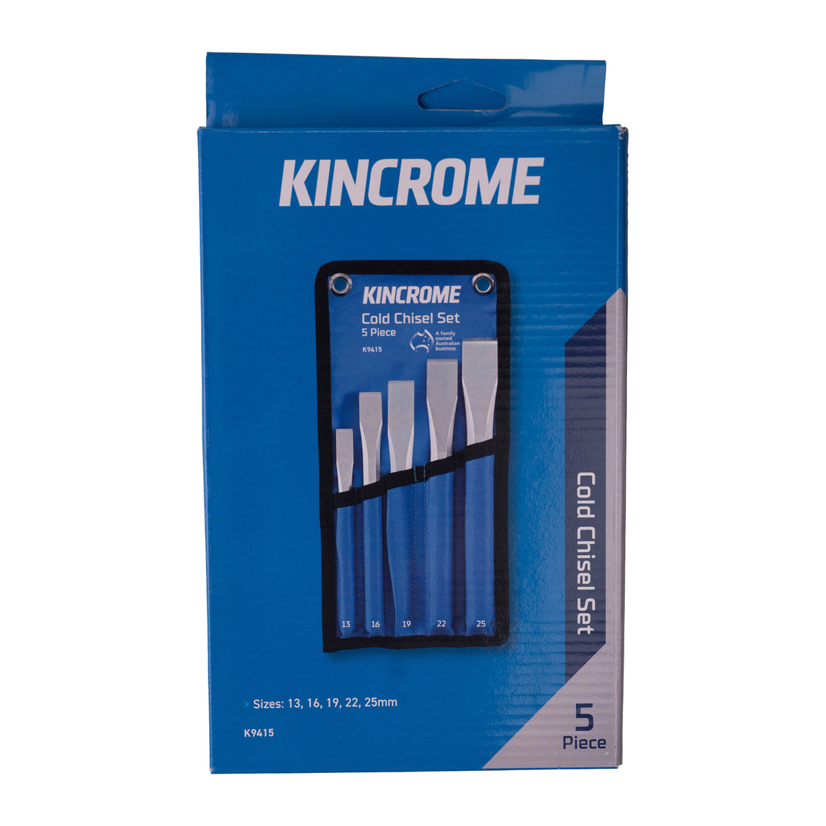 This is an image of Kincrome 5 piece cold chisel set packaging sold at Kennedys Welding Supplies in Derwent Park TAS, offering tool shop and welding specialist services