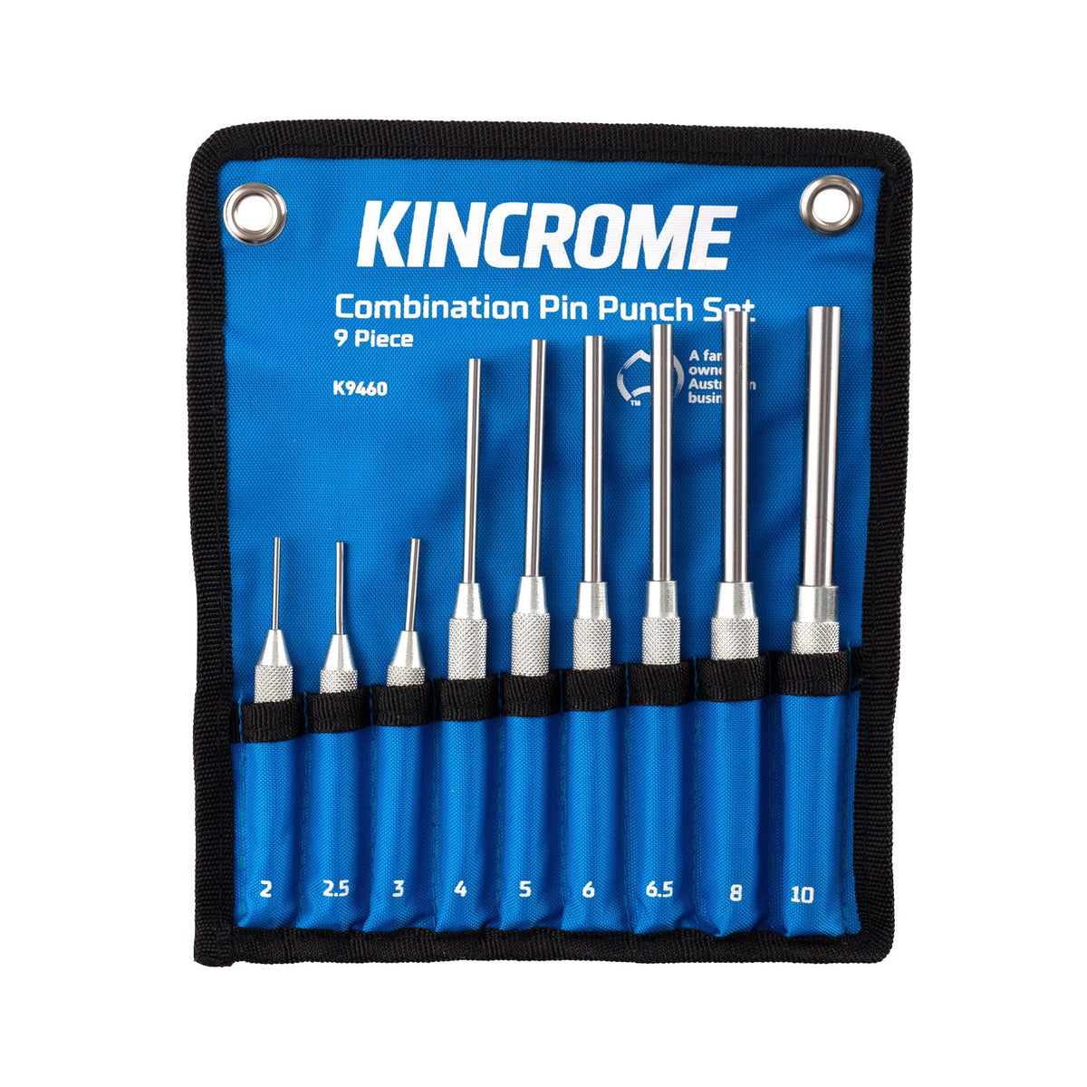 This is an image of Kincrome Combination Pin Punch Set 9 Piece K9460 in blue pouch by Kennedys Welding Supplies, Derwent Park TAS offering tool shop and welding specialists services