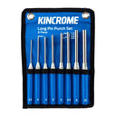 This is an image of KINCROME Long Pin Punch Set 8 Piece, tool kit in blue pouch from Kennedys Welding Supplies, Derwent Park TAS