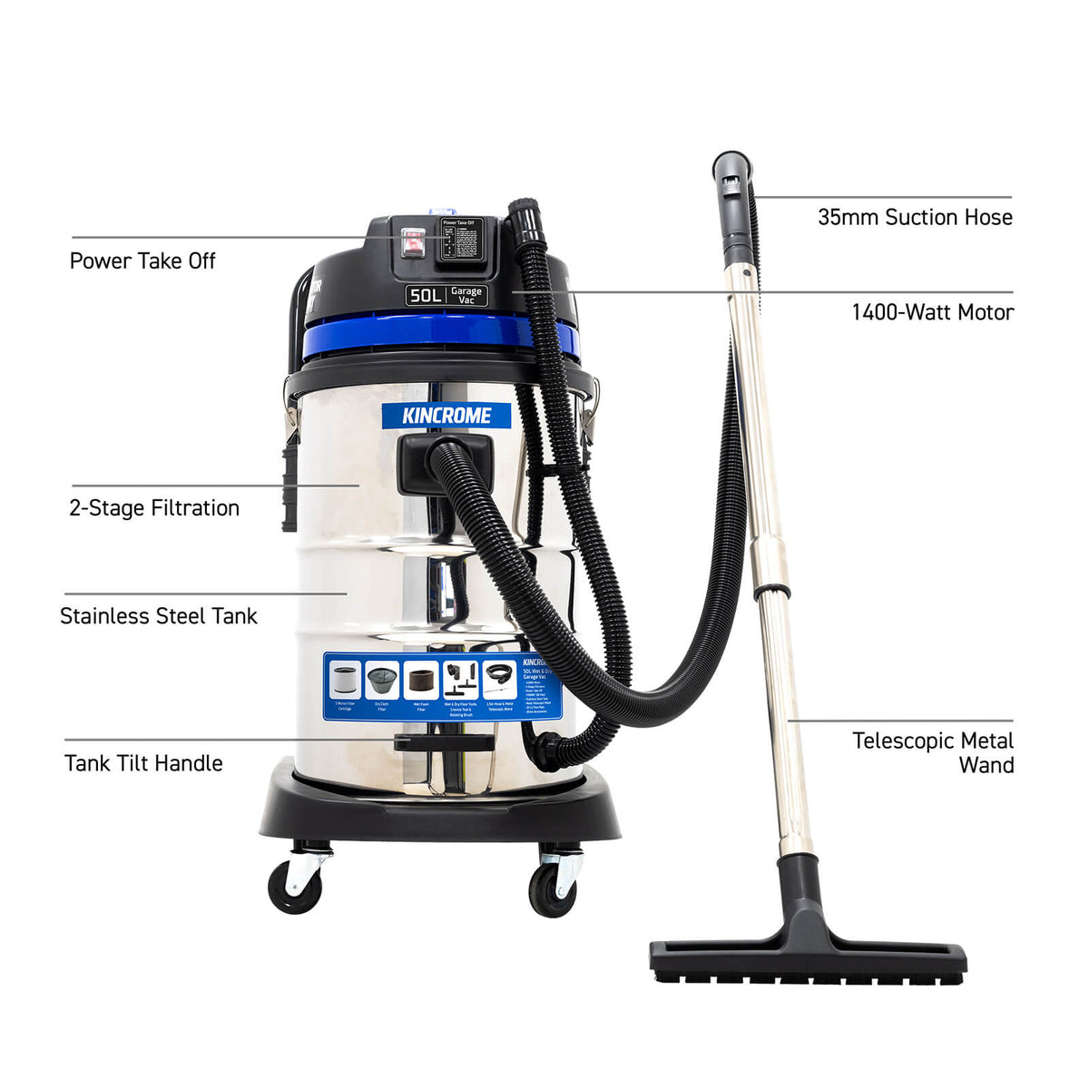 KINCROME 240V WET/DRY VAC 50L 1400W