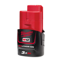 This is an image of a Milwaukee M12 3.0Ah Red Lithium-Ion battery for power tools at Kennedys Welding Supplies in Derwent Park, TAS