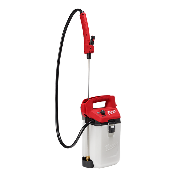 This is an image of a red and white Milwaukee M12BHCS7L0 sprayer available at Kennedys Welding Supplies, Derwent Park TAS, offering tool shop and welding specialist services