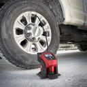 This is an image of a digital tire inflator measuring pressure on a truck tire, showcasing Kennedys Welding Supplies tools and power tool repairs in Derwent Park, TAS