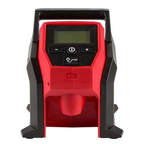 This is an image of a red and black M12BI digital battery inflator from Kennedys Welding Supplies in Derwent Park, TAS, offering tool shop and power tool repairs.