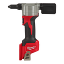 This is an image of a Milwaukee M12 cordless rivet gun in red and black, featured by Kennedys Welding Supplies in Derwent Park, TAS, offering tool shop, welding specialists, and power tool repairs.