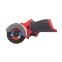 This is an image of a red and black handheld angle grinder with a cutting disc, offered by Kennedys Welding Supplies in Derwent Park, Tasmania, specialists in tool shop, welding, and power tool repairs.