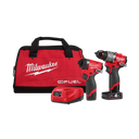 This is an image of Milwaukee M12 Fuel cordless drill and impact driver set with charger and carrying bag, offered by Kennedys Welding Supplies in Derwent Park TAS, welding specialists and tool shop.
