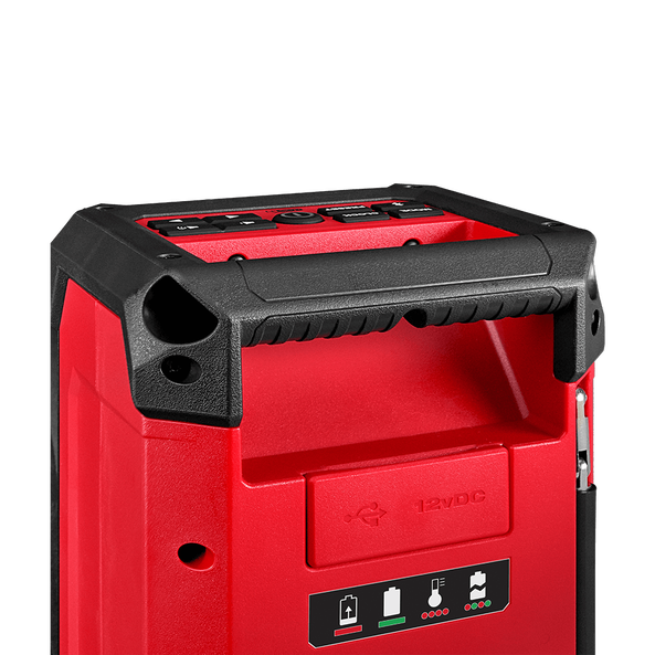 This is an image of a red and black 12V DC portable power tool battery charger by Kennedys Welding Supplies in Derwent Park TAS, tool shop and welding specialists