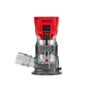 This is an image of a red and gray Milwaukee M18FTR-0 compact router at Kennedys Welding Supplies, Derwent Park TAS, offering Tool Shop and Power Tool Repairs