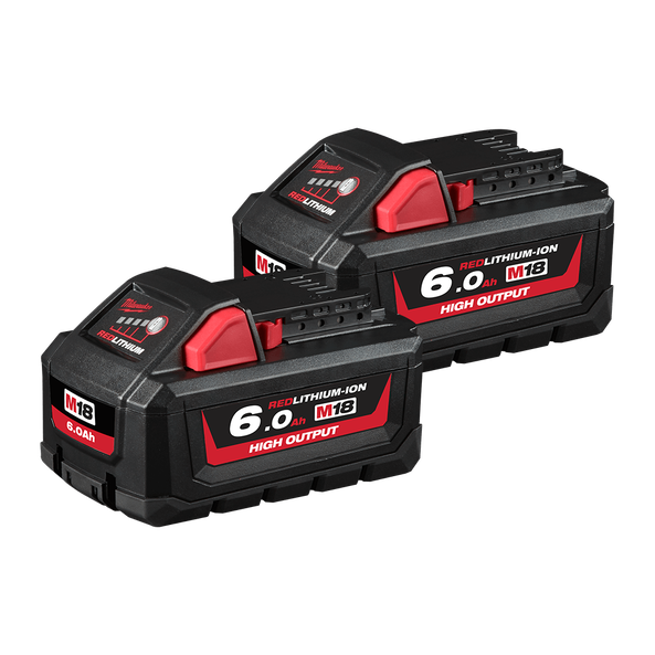 This is an image of Milwaukee M18 RedLithium 6.0Ah high output batteries, featured by Kennedys Welding Supplies in Derwent Park TAS, offering tool shop and welding specialist services.
