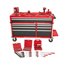 This is an image of a red Milwaukee tool chest with assorted hand tools, featured by Kennedys Welding Supplies in Derwent Park TAS, offering tool shop and welding specialist services