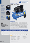 This is an image of the Peerless P17 Electric Belt Drive air compressor brochure featuring 320 LPM free air delivery, offered by Kennedys Welding Supplies in Derwent Park, Tasmania, specialists in tool shop, laser cutting, and power tool repairs.