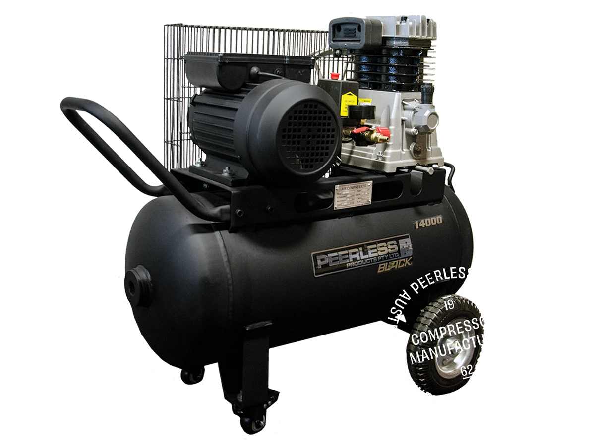 This is an image of a Peerless 14000 air compressor from Kennedys Welding Supplies in Derwent Park TAS, tool shop and welding specialists.