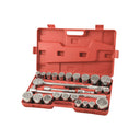 This is an image of a socket wrench set in a red case, offered by Kennedys Welding Supplies Derwent Park TAS, Tool Shop and Welding Specialists
