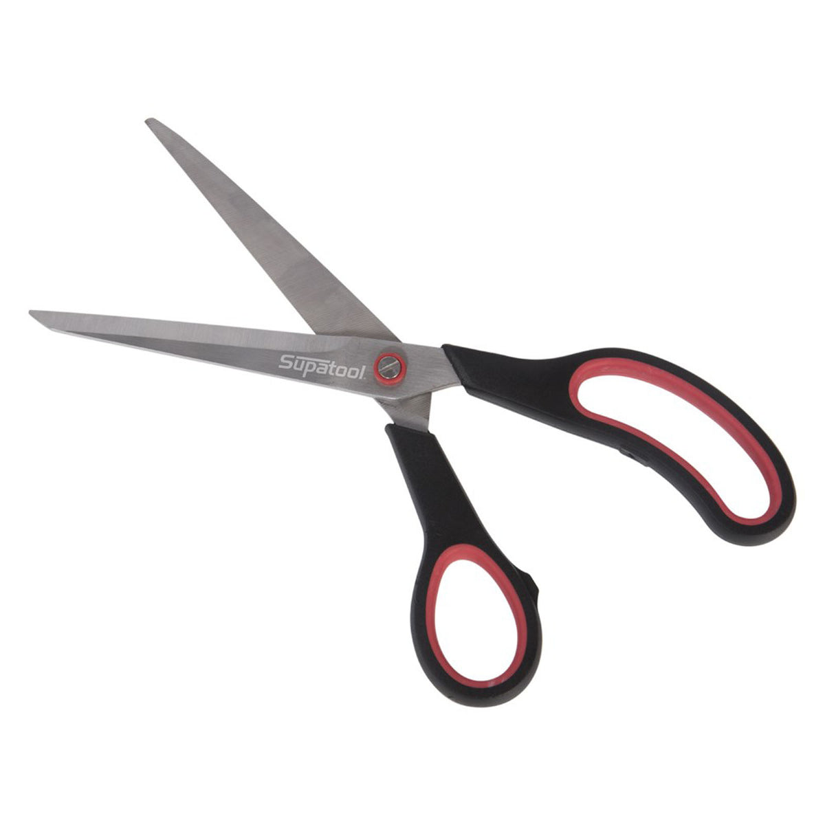 This is an image of Supatool scissors with black and red handles, offered by Kennedys Welding Supplies in Derwent Park TAS