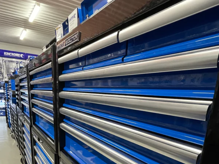 This is an image of blue and black tool chests with silver handles at Kennedys Welding Supplies in Derwent Park, Tasmania, tool shop and welding specialists