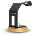 This is an image of a Unimig magnetic welding torch holder with a black bracket and gold base, offered by Kennedys Welding Supplies in Derwent Park TAS, featuring tool shop services and welding specialists.