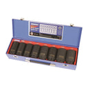 This is an image of Kincrome 8 piece deep impact socket set in blue case from Kennedys Welding Supplies, Derwent Park TAS, tool shop and welding specialists
