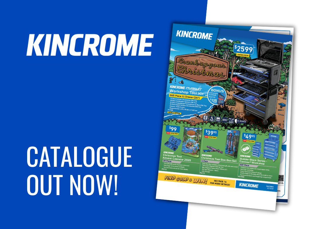 This is an image of Kincrome catalogue announcement featuring workshop tool kits, offered by Kennedys Welding Supplies in Derwent Park TAS, providing tool shop and welding specialist services