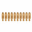 This is an image of ten bronze welding contact tips arranged in a row, offered by Kennedys Welding Supplies in Derwent Park TAS, Tool Shop and Welding Specialists