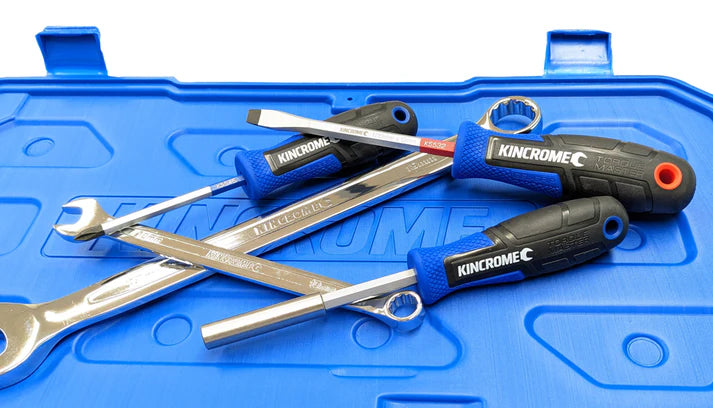This is an image of Kincrome spanner sets on a blue case, offered by Kennedys Welding Supplies in Derwent Park TAS, tool shop and welding specialists