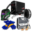 This is an image of UNIMIG Viper MIG 120 welder kit with welding helmet, gloves, wire spool, and MIG starter kit, from Kennedys Welding Supplies Derwent Park TAS