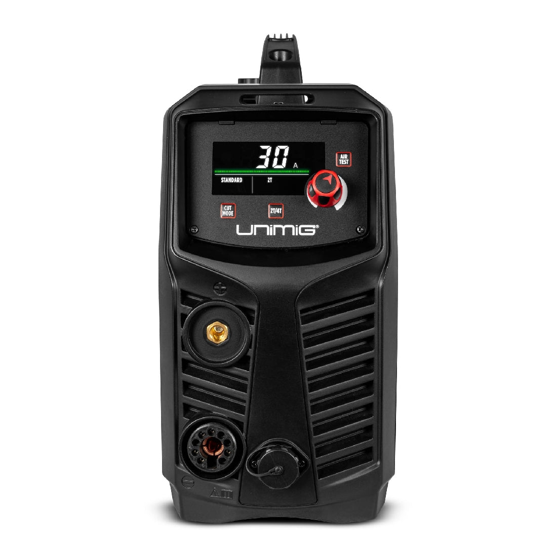 This is an image of a Unimig welding machine with digital display showing 30A, featured by Kennedys Welding Supplies in Derwent Park TAS, offering tool shop, laser cutting, and welding specialists