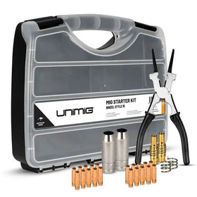 This is an image of Unimig MIG Starter Kit Binzel Style 15 with welding tips and pliers by Kennedys Welding Supplies in Derwent Park TAS offering tool shop and welding specialists services