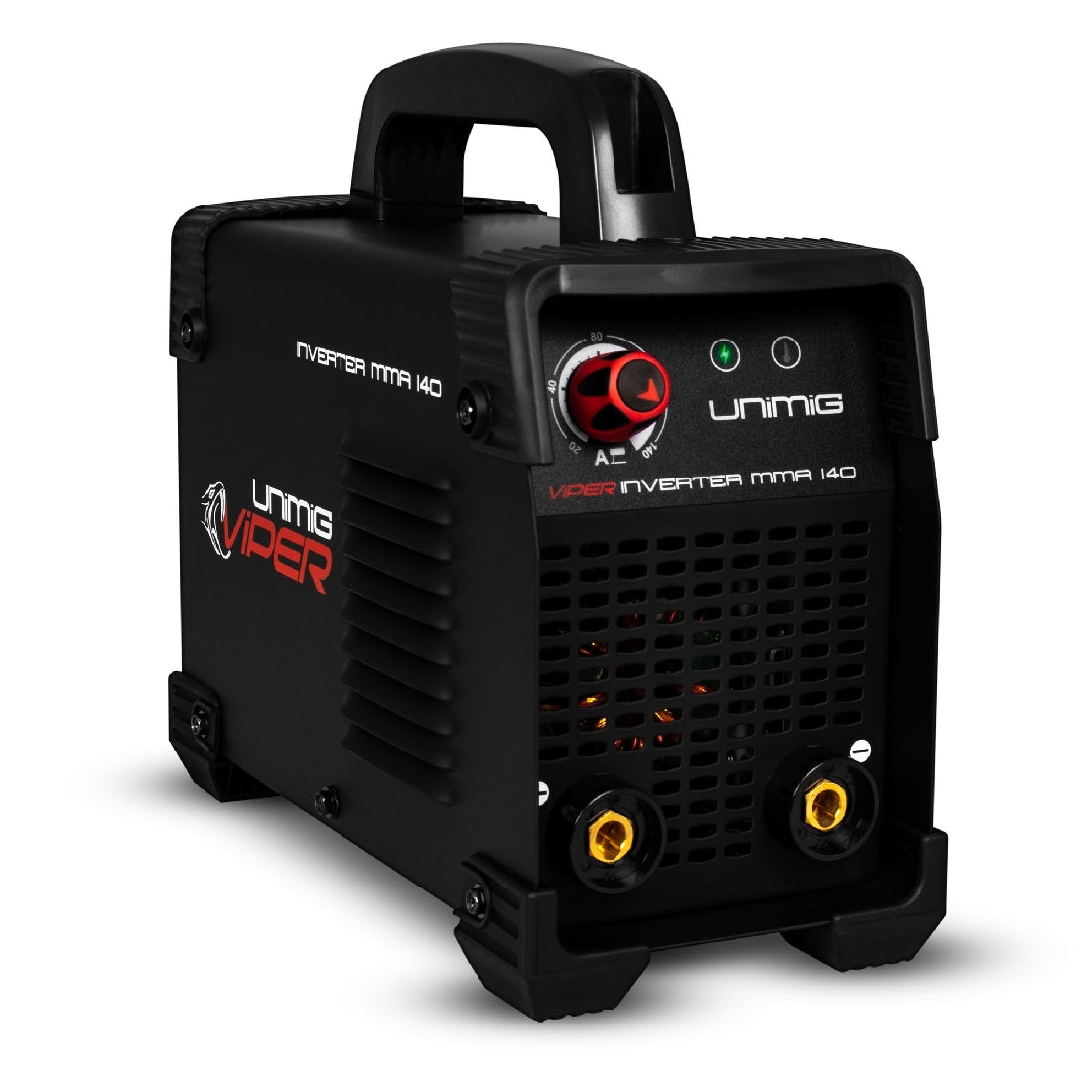 This is an image of a black Unimig Viper Inverter MMA 140 welding machine at Kennedys Welding Supplies in Derwent Park TAS, offering tool shop and welding specialists services.
