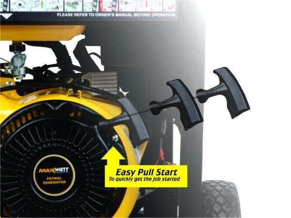 This is an image of a Maxwatt petrol generator with easy pull start, offered by Kennedys Welding Supplies in Derwent Park TAS, specializing in tool shop and power tool repairs